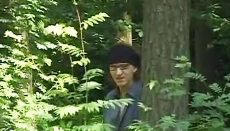 Dirty blonde German slut tied up and fucked in the woods