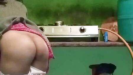 Pink dress in sister-in-law's kitchen