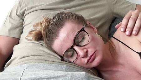 StepSon put cock in stepmom's mouth during afternoon relax.