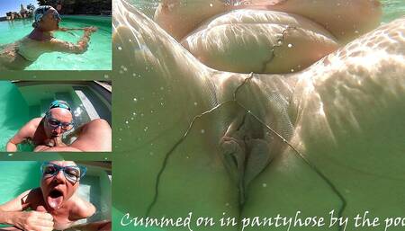 Cummed on in Pantyhose at the Pool