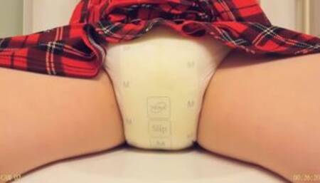 Naughty Schoolgirl Trained to Wet her Diaper while Tied to Toilet