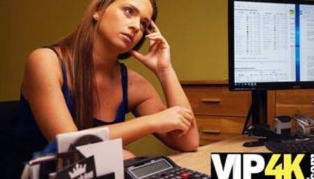 Naughty bank worker lures a sexy babe into having intense sex