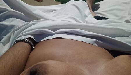 Touching my girlfriend's tits and she lets herself