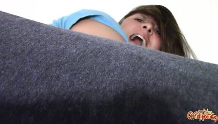 Bound and Gagged: Stinky Breath and Ass Farts Domination by a Giant-assed Goddess
