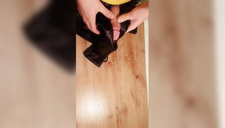 Satin nightie black cum masturbation