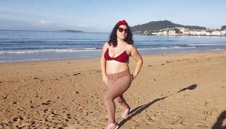 Woman Pissing on a Public Beach While No One Is There