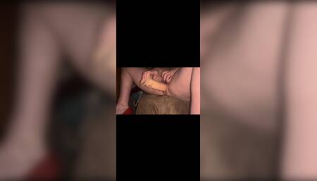 Cummimg on a huge dildo while hubby watches and films me