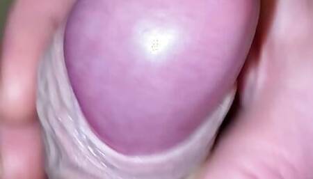 Huge uncut pink cock head cumshot
