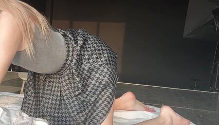 stretching girl with skirt