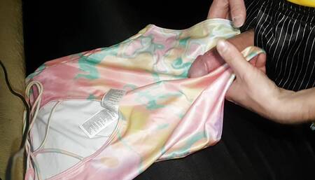 Swimsuit cum satin masturbation