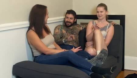 An amazing blowjob from both girls as a reward for a Strip 5 Fingers Down game