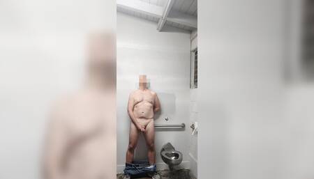 Solosexual Old Man Stripped and Masturbating in Men's Room