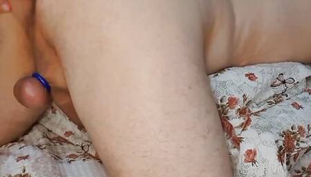 Mistress Badkittyb Fucking Fat Ass Husband with Big Dildo While Squeezing His Tied Blue Balls