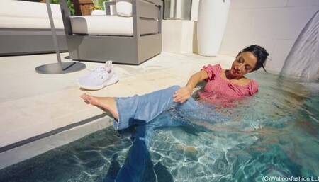 Sexy Charlie Does Some Pool Dipping in Jeans and Crop Top