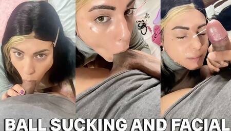 Trans Girl Sucks Dick and Balls and Gets Cum on Her Face