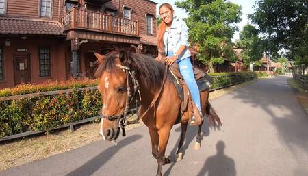 Riding a horse and fucked in a saloon with perfect ass Thai GF