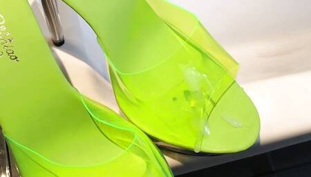 High Heels Paradise and Cum on Green Mules