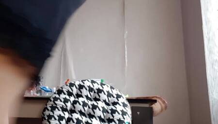 MILF with huge tits masturbates in a mini skirt