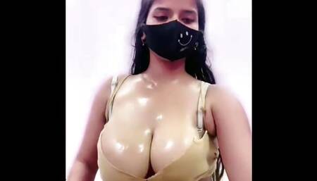 Young Horny Beautiful Girl Round Bigboobs Oil Massage Puffy Nipples Shaking Dirty Talks For Fuck