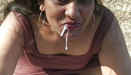 Cum on face and cum in mouth in jungle complition