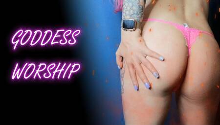 Lady Angela femdom goddess worship body worship jerk off encouragement tease pink lace lingerie