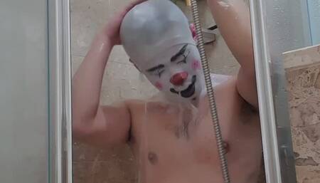 Clown getting pied and teasting the waterproof makeup