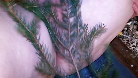 Take off you pants - punishing her pussy with fir branch