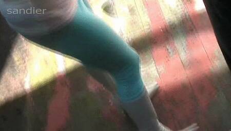 Handjob in aqua leggings white pointy knee boots A wmv
