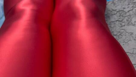 Carissa in red satin stockings and cherry bikini top in the pool part 1