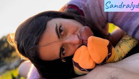 Breathtaking blowjob with feet in socks