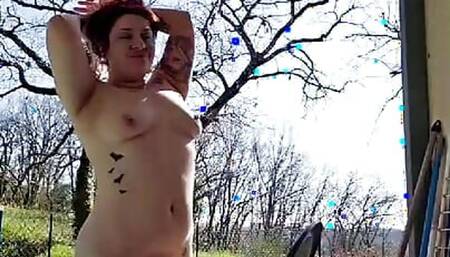 Morning Strip on the Terrace - Appetizer of Raven the Exhibitionist MILF