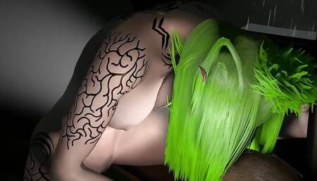 Sexy Wood Elf on Top in the Rain