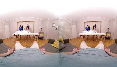 Two Girls Take Turns Massaging My Cock - Virtual Real Porn