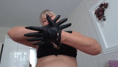 Kissing sacking blowing raspberry and fingering leather gloves in belly button POV 3c