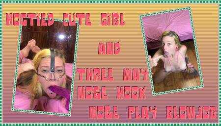 Hogtied Cute Girl With 3Way Nose Hook, Blowjob, Nose Play