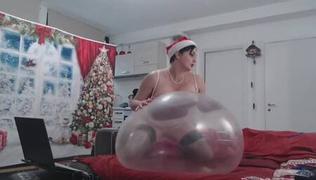 Playing and bouncing on transparent balloon