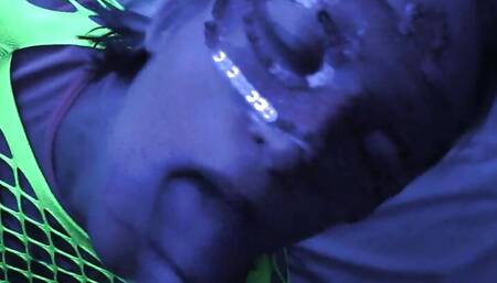 Rosey gives head and fucked in under the black lights, then gets huge facial at the end