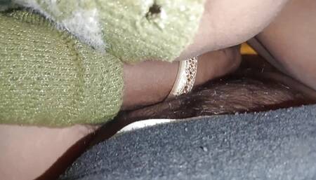 Sister-in-law enjoyed the cold by sitting on the ground