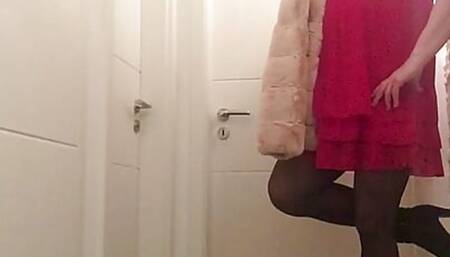 Nicki-Crossdress sexy red  Chiffon-Dress, Pantyhose and Boots