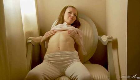 Blonde Babe Paula Z Plays with Her Pussy on the Chair