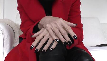 Lady Victoria Valente - Red Coat, Black Leather Pants, Beautiful Hands, Black Fingernails, Close-ups, JOI