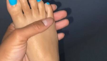 Reverse blue toe footjob