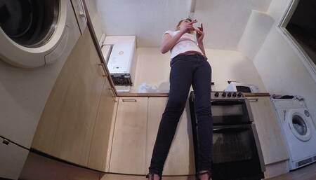 Chelsea Tramples Her Slave With Her Wood Wedge Shoes FLOOR CAM (4K)