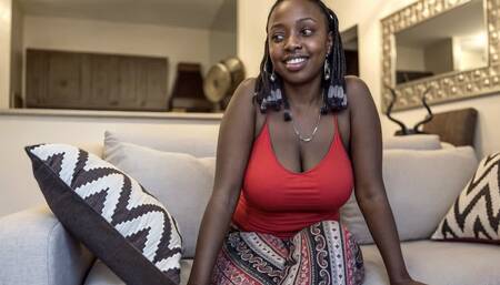 Amateur ebony BBW deepthroating a big cock gets pumped hard in casting!