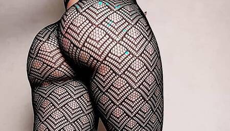 PAWG in sexy black tights close up rides big dildo