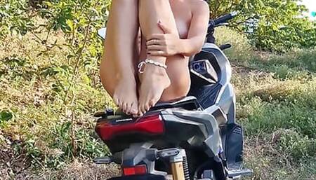 Huge Pee Fountain on Motorbike