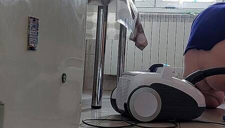 Sexy mother vacuums naked. Amateur wife tries on clothes, I spy naked brunette, hairy pussy,