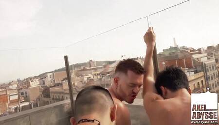 Inked Axel Abysse Receives Foursome Anal Gaping