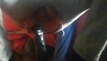 A young man has a hard time putting a big toy up his tight peke ass