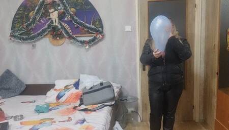 mistress dressed in leather punish her balloon boy toy